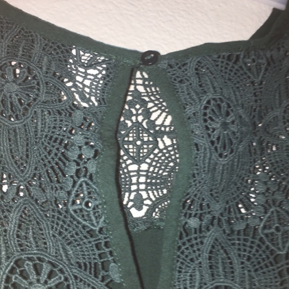 Dark Green Long Sleeve With Lace Top Blouse - Picture 4 of 4